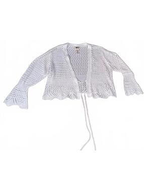Y2K Sweet Kizz White Crochet Knit Cardigan XL